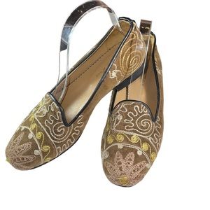 Velvet Road Brown Tan Gold Embroidered Ballet Flats womens shoes size 7.5